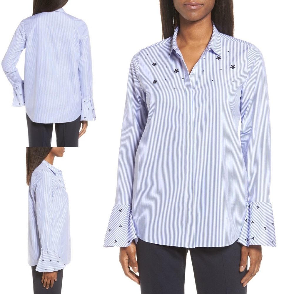 Classiques Entier Womens Button-up Shirt M Stripes‎ Bell Cuff Office Businesess